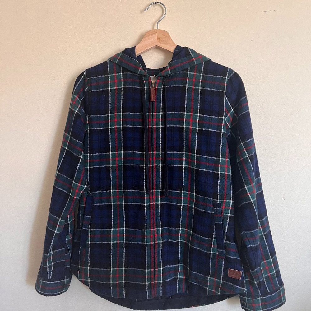 L.L. Bean Plaid Flannel Hooded Jacket, Relaxed Zip with hoodie